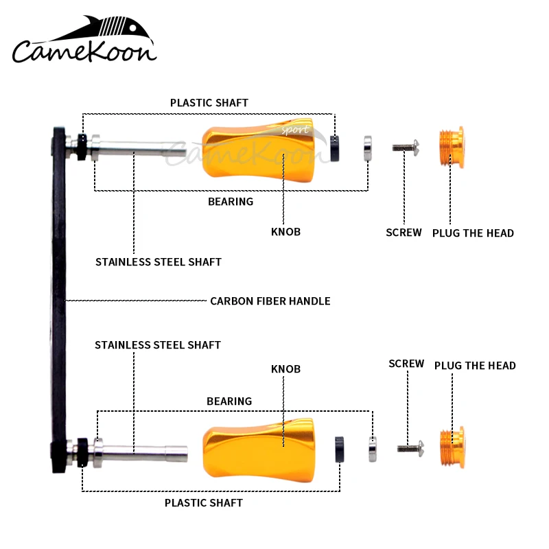 CAMEKOON-Poignée de moulinet de rechange en fibre de carbone, poignée en alliage, boutons pour bricolage Baitcasting, bascule de moulinet, trou de 7x4/8x5mm, longueur de 95mm, 3,74 po