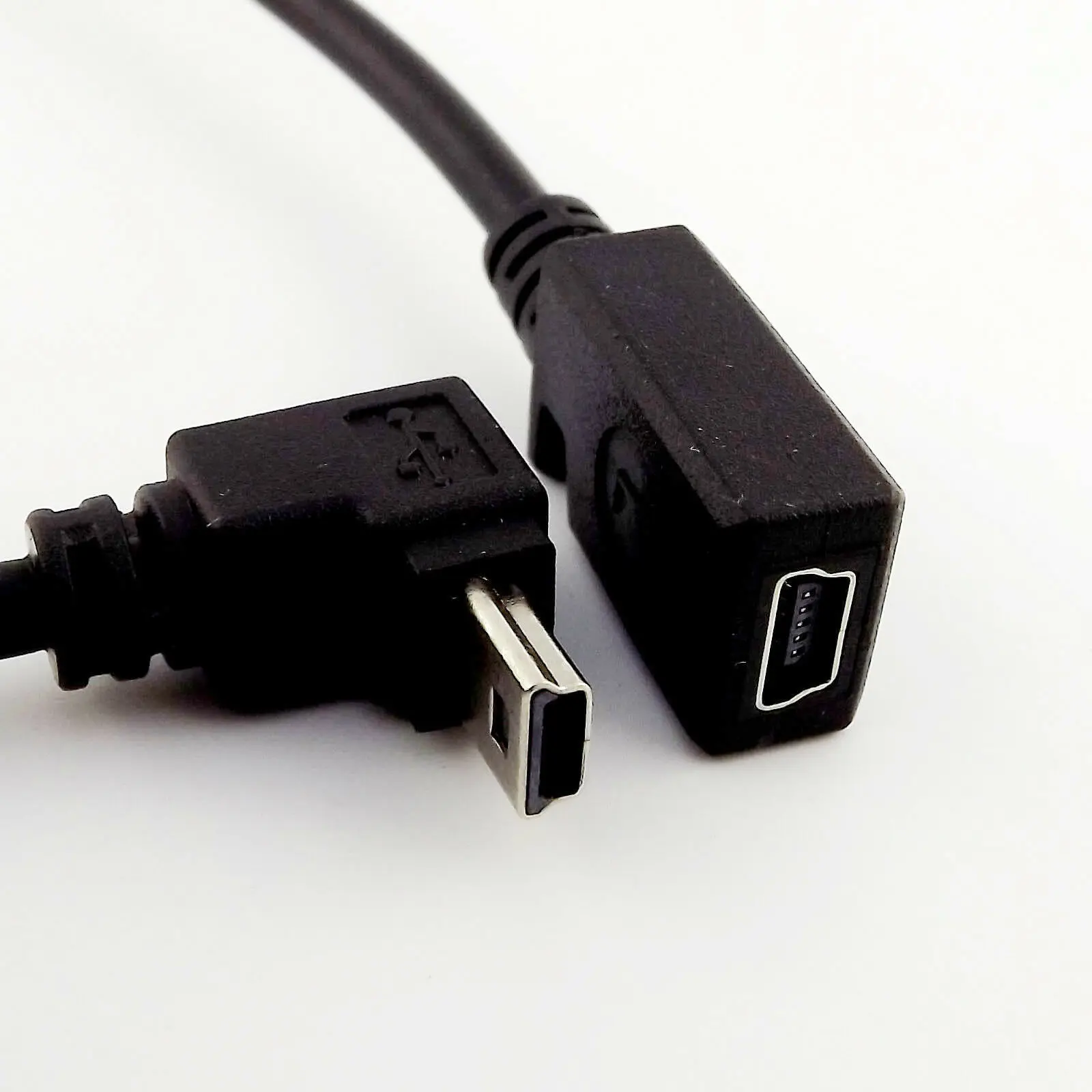1pcs Black Mini USB 5 Pin Female To Male UP Direction Angle Extension Data Adapter Cable 25cm