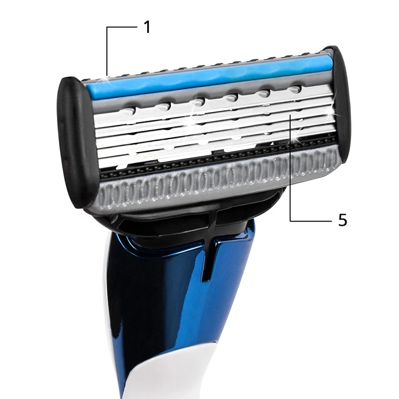 QSHAVE-afeitadora Manual de 5 capas para hombre, máquina de afeitar con cuchilla X5, con nombre, serie Azul