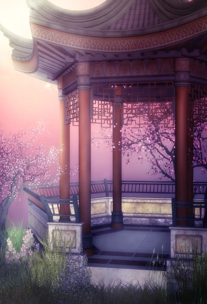 Laeacco Photographic Background Dreamy Chinese Red Pavilion Blossom Scene Photophone Photography Backdrops For Photo Studio