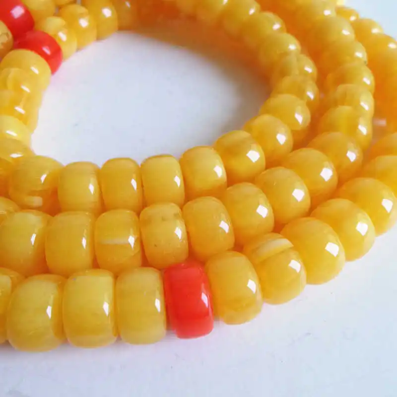 Tibetan 108 Golden Beeswax MILA Prayer Malas 12X8mm for Man Simulent R esin Beads BRO682