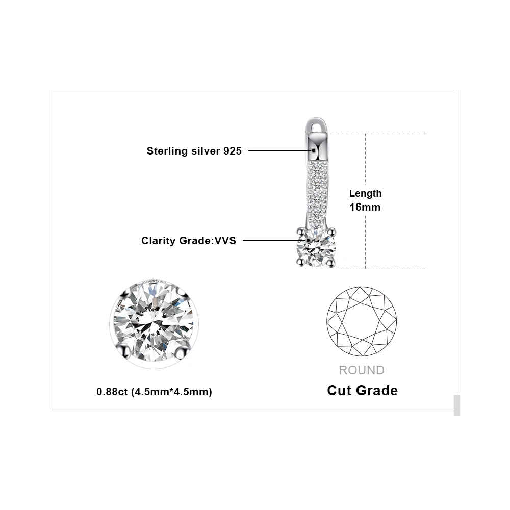 JewelryPalace Fashion Cubic Zirconia 925 Sterling Silver Clip Huggie Earrings for Women Girl Gift