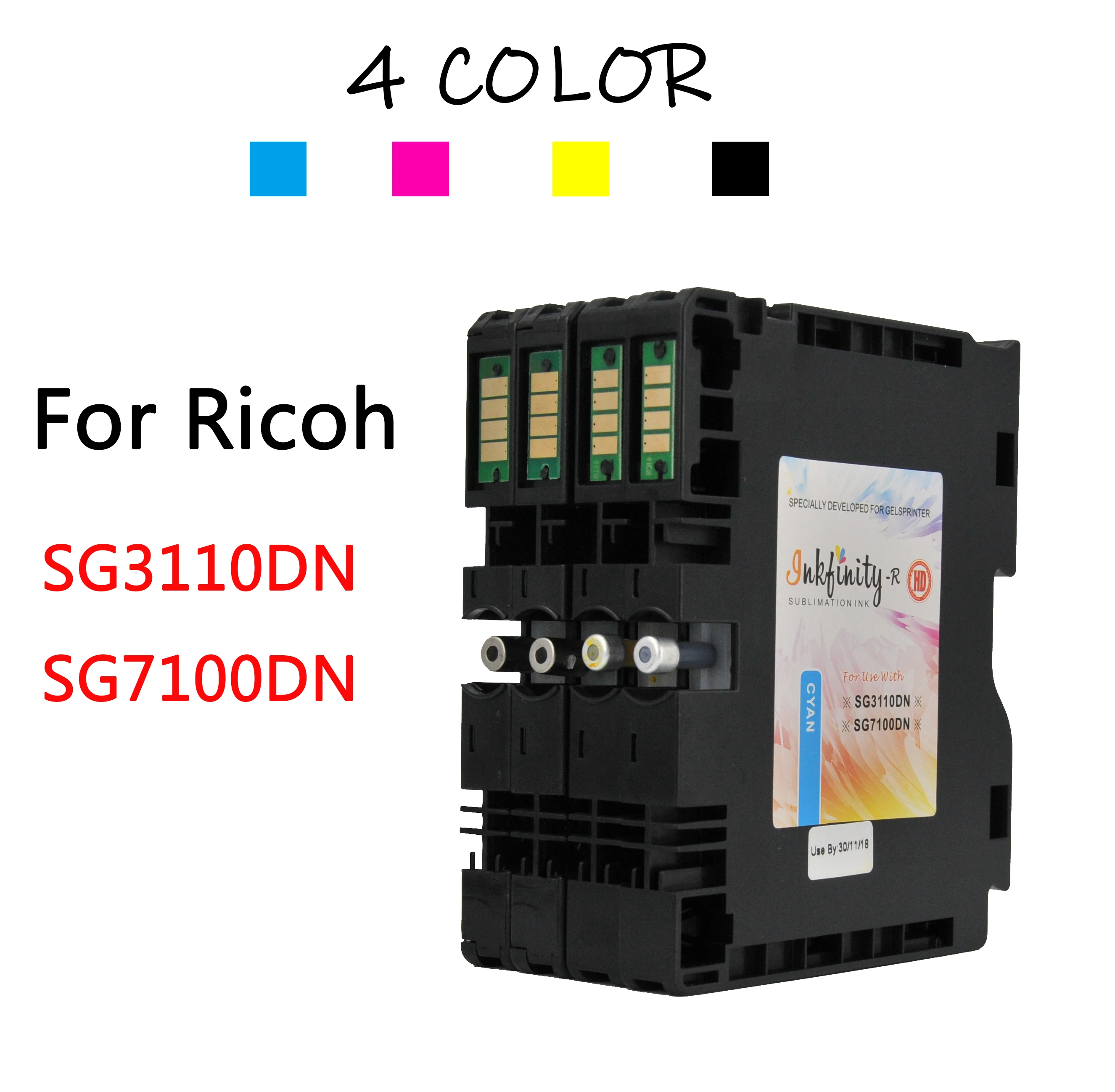 

1 set 4 Color Dye Sublimation Ink Cartridge For Ricoh SG3110DN SG7100DN Cartridges For Heat Press transfer machine Ink Box