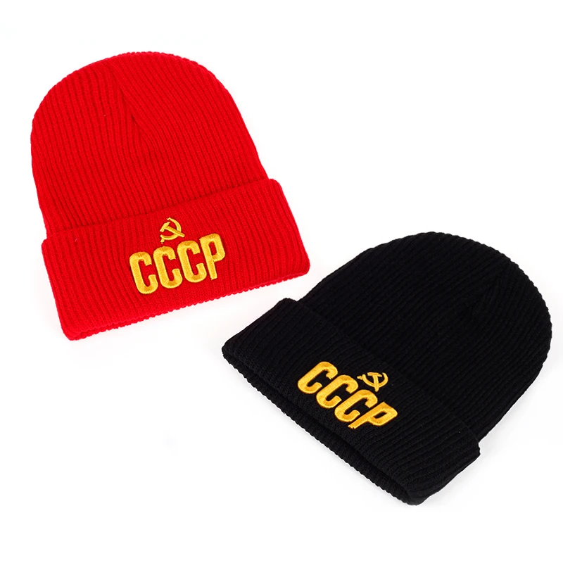 VORON new CCCP RUSSIAN STYLE winter warm hat RED BASEBALL CAP WITH GOLD 3D EMBRIDERY MAN AND WOMAN BASEBALL CAP AND HAT Beanies