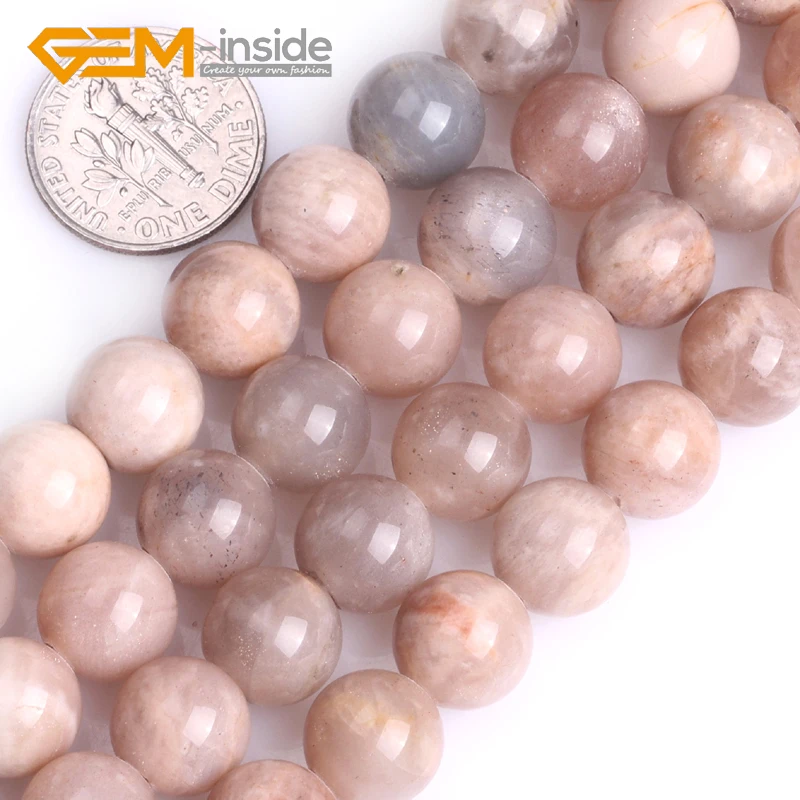 GEMMA-all'interno di 6mm 8mm 10mm 12mm Big Hole 1.5 millimetri-2mm Naturale Sunstone branelli rotondi Per Monili Che Fanno 15 "FAI DA TE Regali Commercio All'ingrosso!!