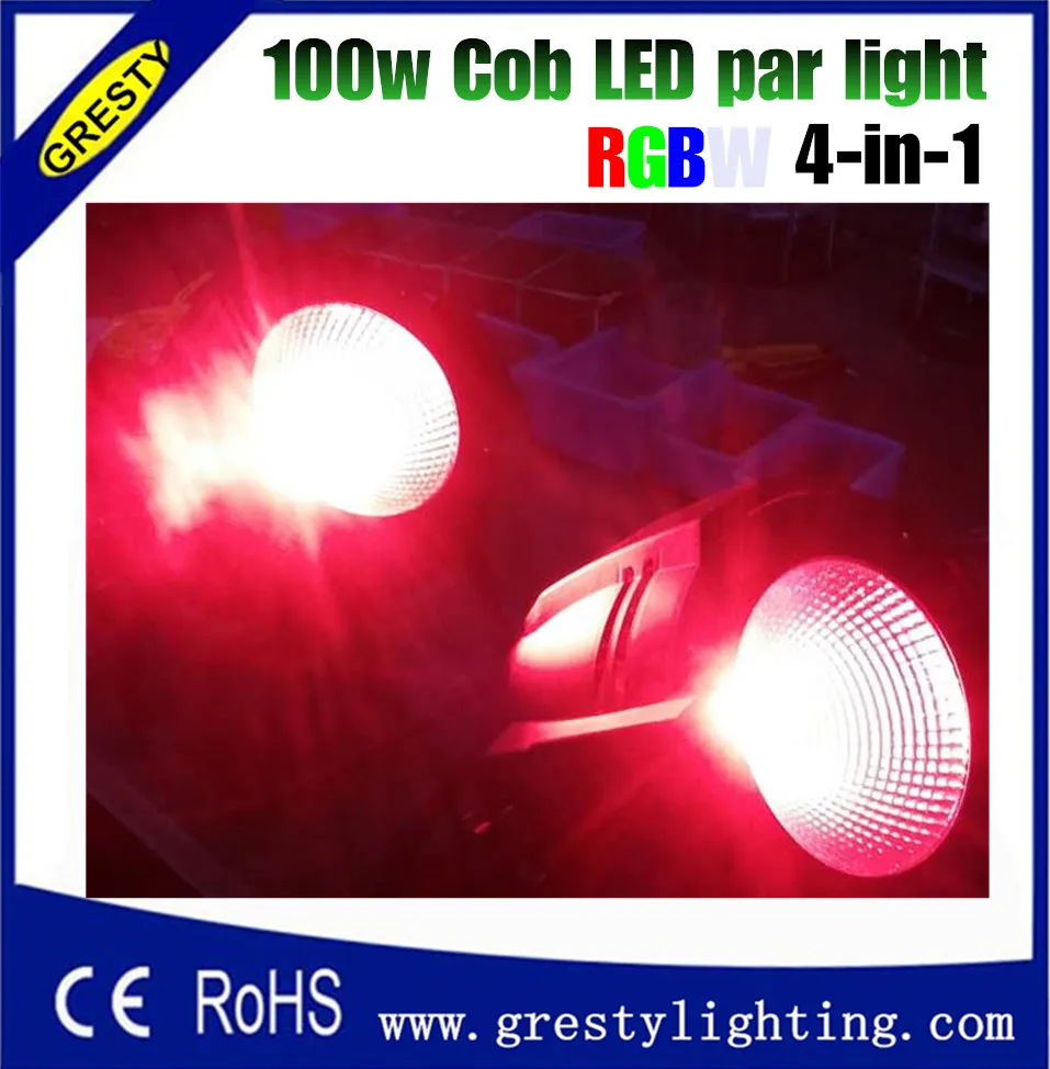 4pcs Hot sale power in  and power out 100w COB LED PAR DMX 512 control RGBW 100W led COB par dmx stage light