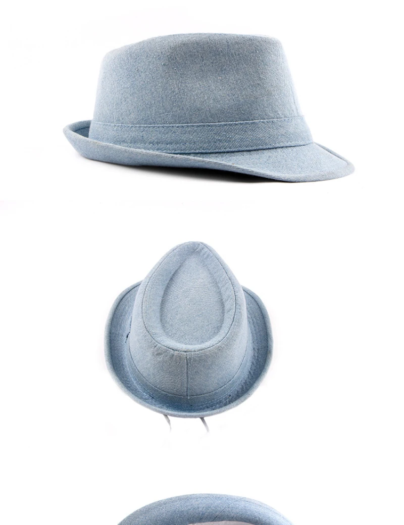 HT1749 2018 Neue Frühjahr Sommer Hut Baumwolle Denim Jazz Kappe Männer Frauen Klassische Panama Cap Derby Bowler Fedora Hut Solide plain Fedoras – Detail 2