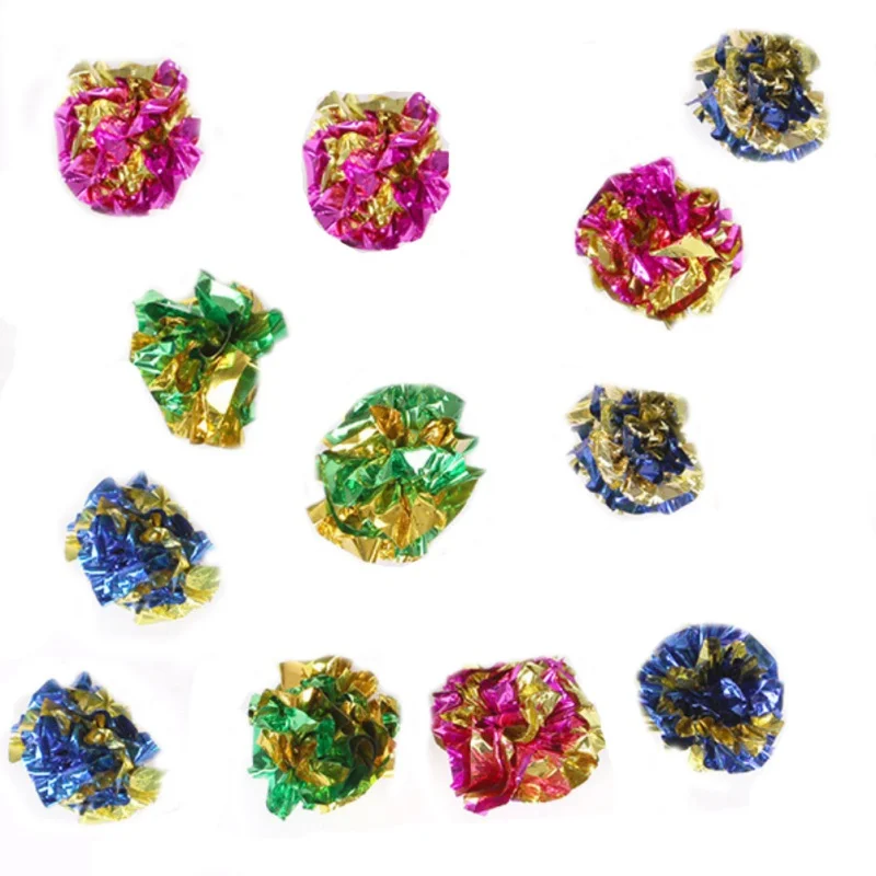 12Pcs/pack Cat Toys Mylar Crinkle Ball Ring Paper Sound Toy for Cats Kitten Interactive Pet Cat Supplies Multicolor