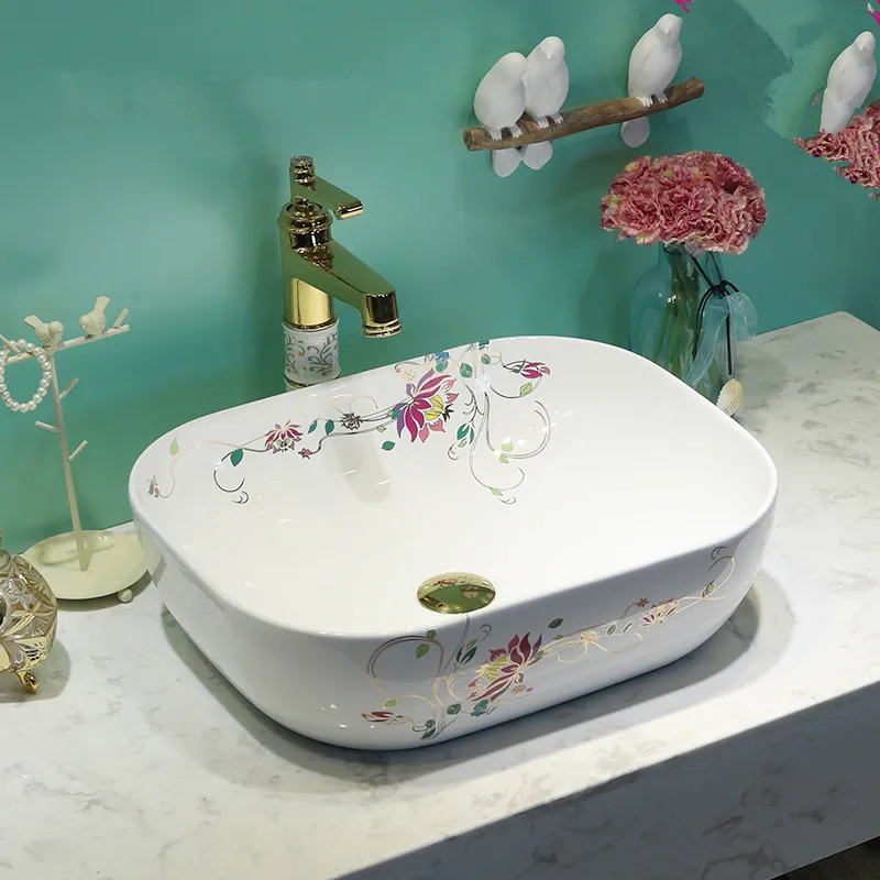 Oval Ceramic Art Basin Sinks Counter Top Wash Basin Bathroom Vessel Sinks Vanities ceramic decorative wash sinks