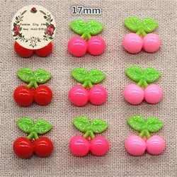 30pcs Kawaii Imitation Cherry Resin Miniature Food Art Supply Flatback Cabochon DIY hai Bow Center Scrapbooking,17*17mm