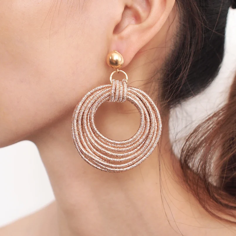 MANILAI Vintage Metal Round Multilayer Dangle Earrings Women Fashion Bohemian Circular Statement Big Earrings Party Jewelry Rope