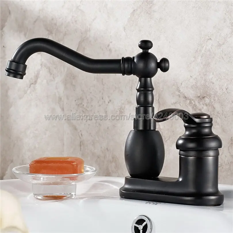 Basin Faucets Black Color Brass Deck Mounted 2 Hole Bathroom Faucets Hot and Cold Water Mixer Tap Knf287