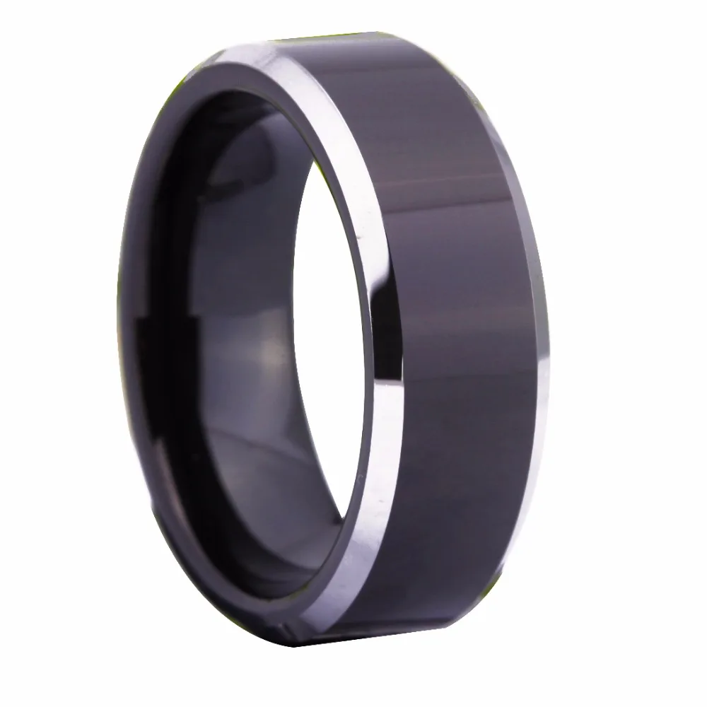 Free Shipping Customs Engraving Ring Hot Sales 8MM Black With Shiny Edges Comfort Fit Design Men's Fashion Tungsten Wedding Ring