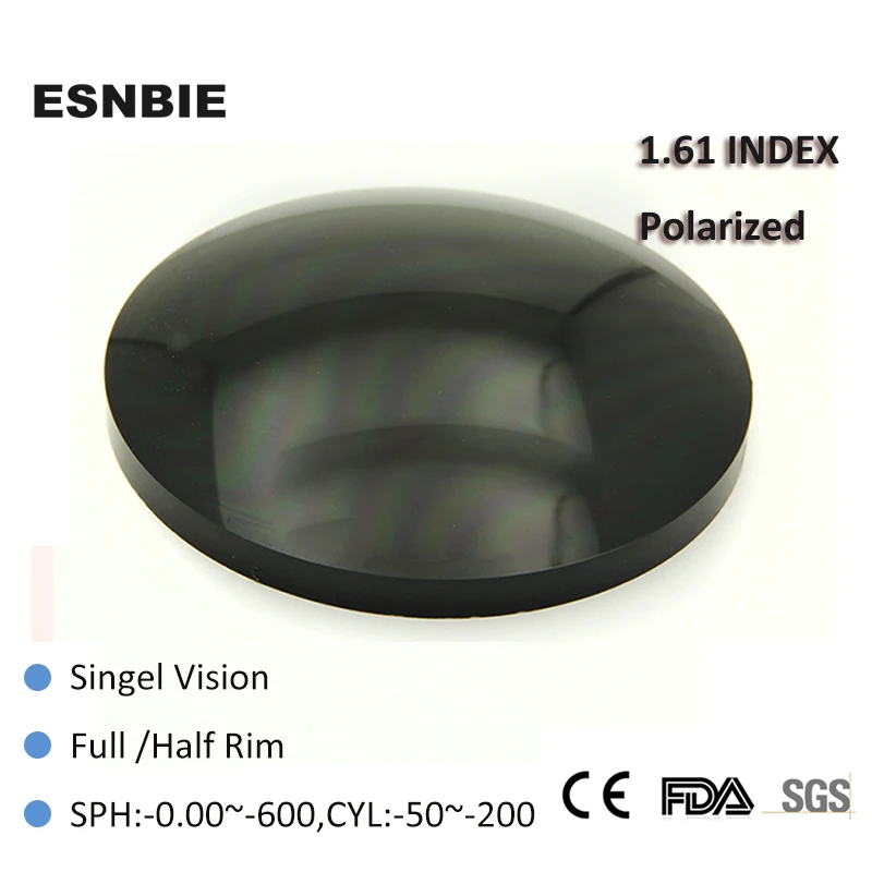 ESNBIE 1.61 Index Colored Polarized Lens for Sunglasses Customized Prescription Lens Brown Gray Myopia Lens lentes miopia