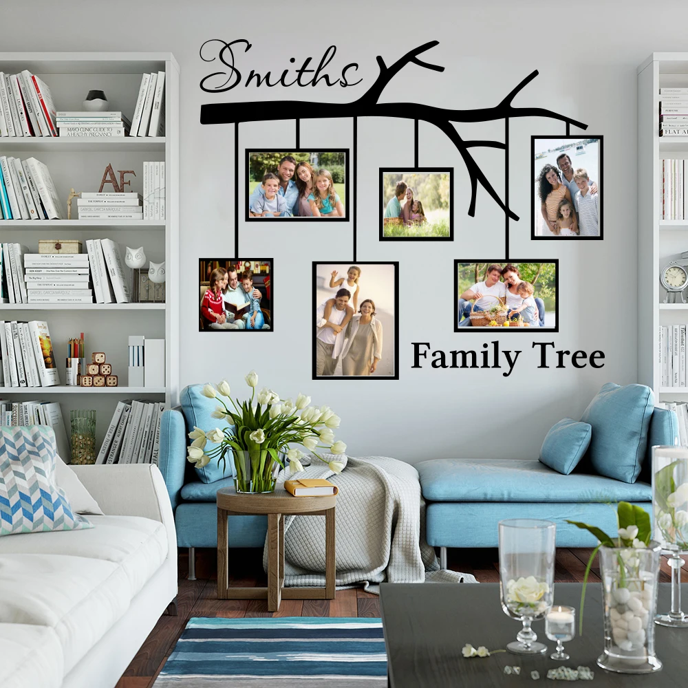 Large Personalized Name Family Tree With Picture Frames Wall Sticker Bedroom Living Room Love Branch Photo Frames Decal Nursery