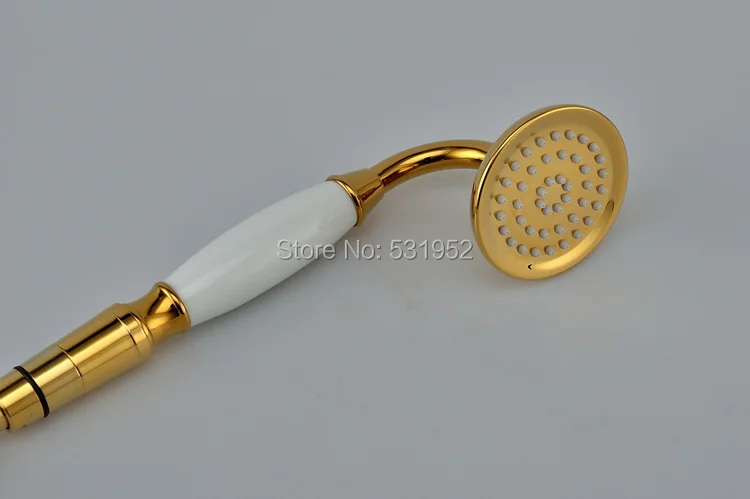 PVD-TI Gold Finish Brass Telephone Hand Held Shower Head Ceramics Handle 1.5M Gold Shower Hose Gold-Plated Shower Set