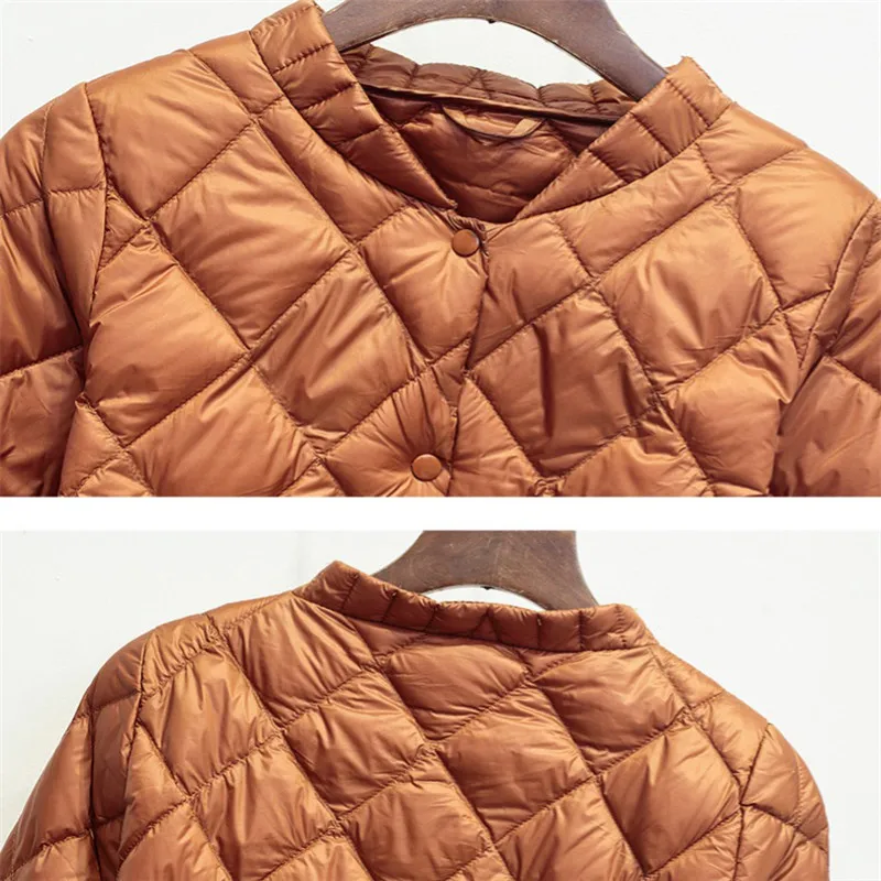 2022 Women V-Neck Lingge White Duck Down Jacket Autumn Winter Female Ultra Light Down Coat Parka Single-breasted Short Tops S269