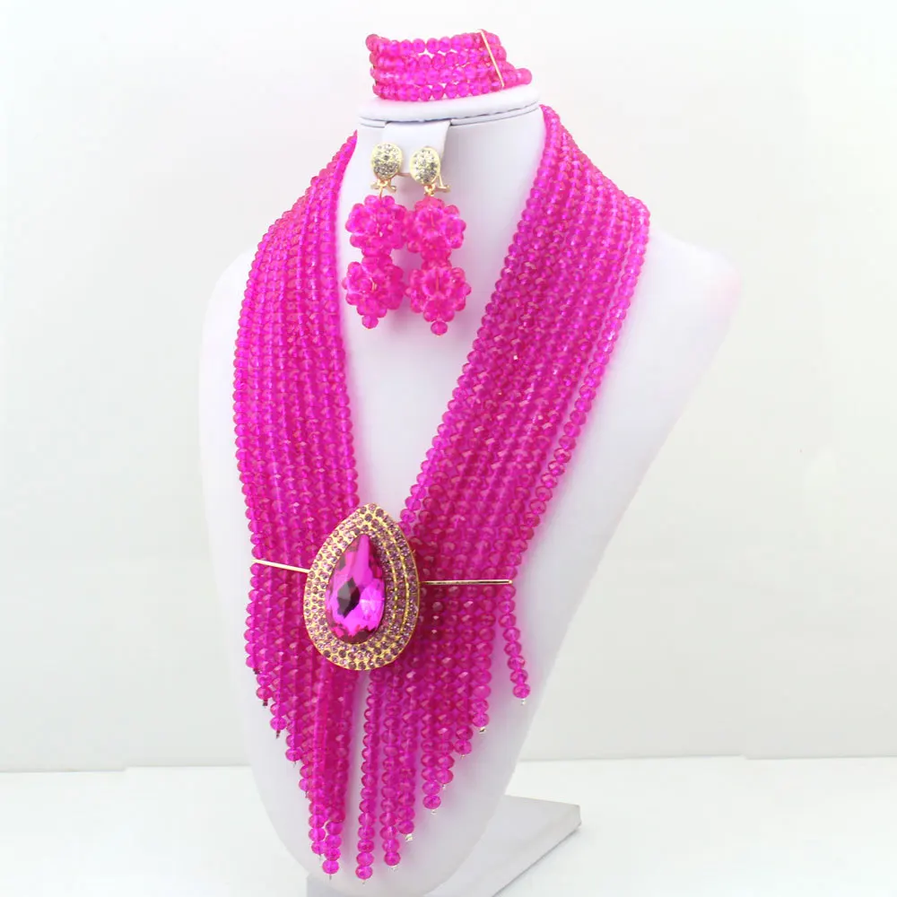 Captivating harming Fuchsia Pink Nigerian Wedding Jewelry Set Indian Bride Gift Costume Jewelry Set  Hot Free Shipping  W8718