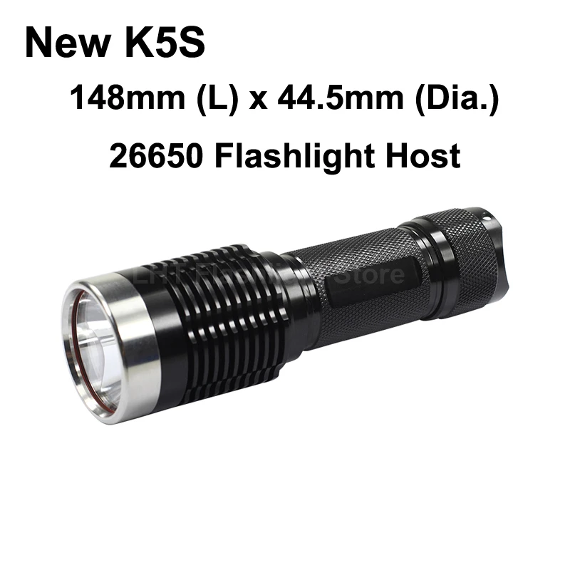 Diy新しいk5s 26650 led懐中電灯ホスト-黒 (1x26650)