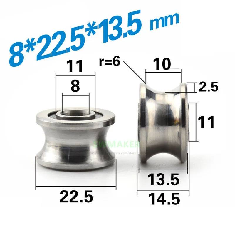 

8*22.5*13.5mm bearing steel pulley U groove / trapezoidal groove roller, suitable for 12mm diameter track, bore diameter 8mm