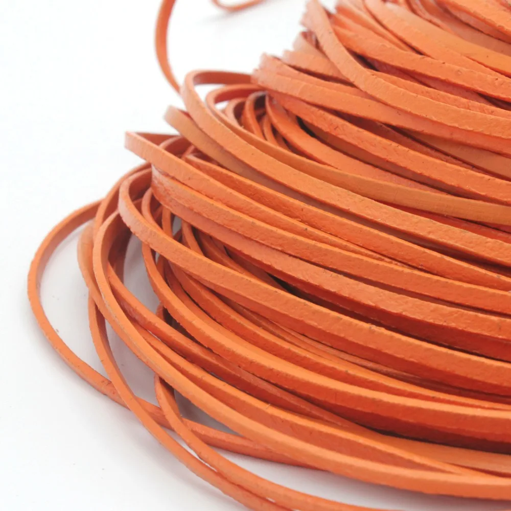 

Aaazee 2 Yards 3mmx2mm Orange Coated Cow Hide Real Leather Strip, 3mm Wide Genuine Cord GF6M209-2