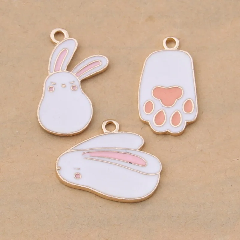 100pcs Q version rabbit bracelet earrings diy drop oil alloy jewelry small pendant