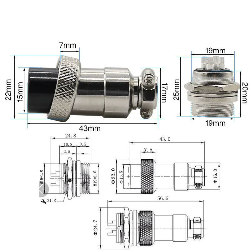 GX20 Connector 2/3/4/5/6/7/8/9/10/11/12/ Pin Male Female 20mm Circular Aviation Interface Socket Plug Wire Panel Waterproof cap