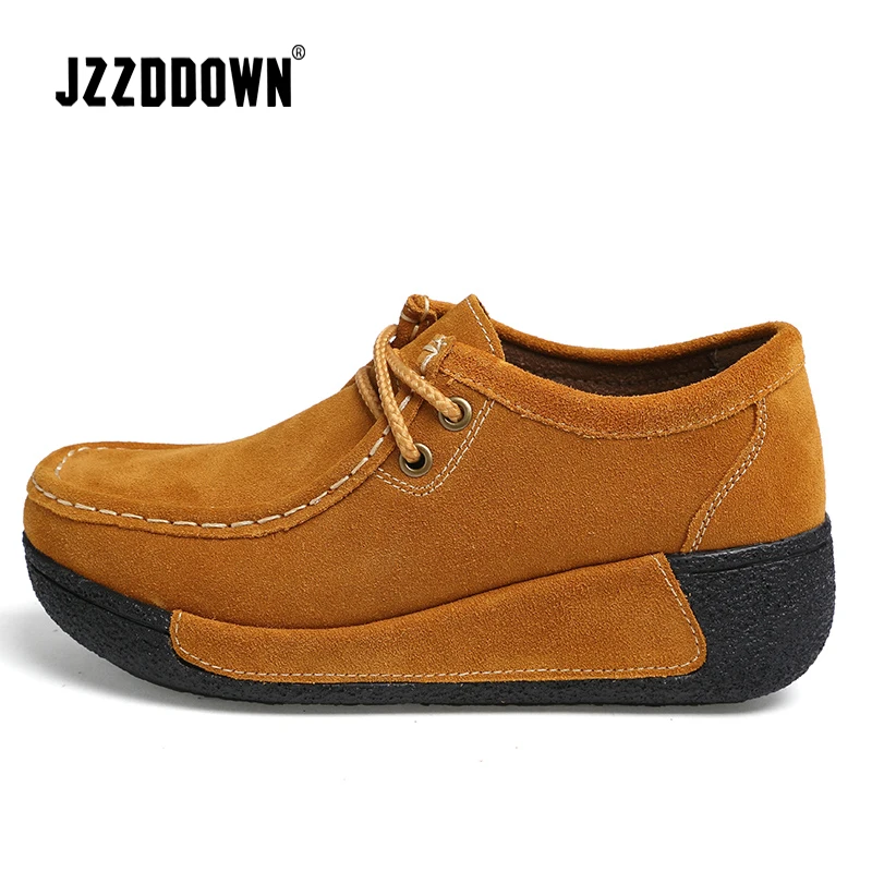 JZZDDOWN women shoes genuine Leather suede Platform winter Shoes woman Sneakers with fur Casual Loafers Wedges ladies shoes