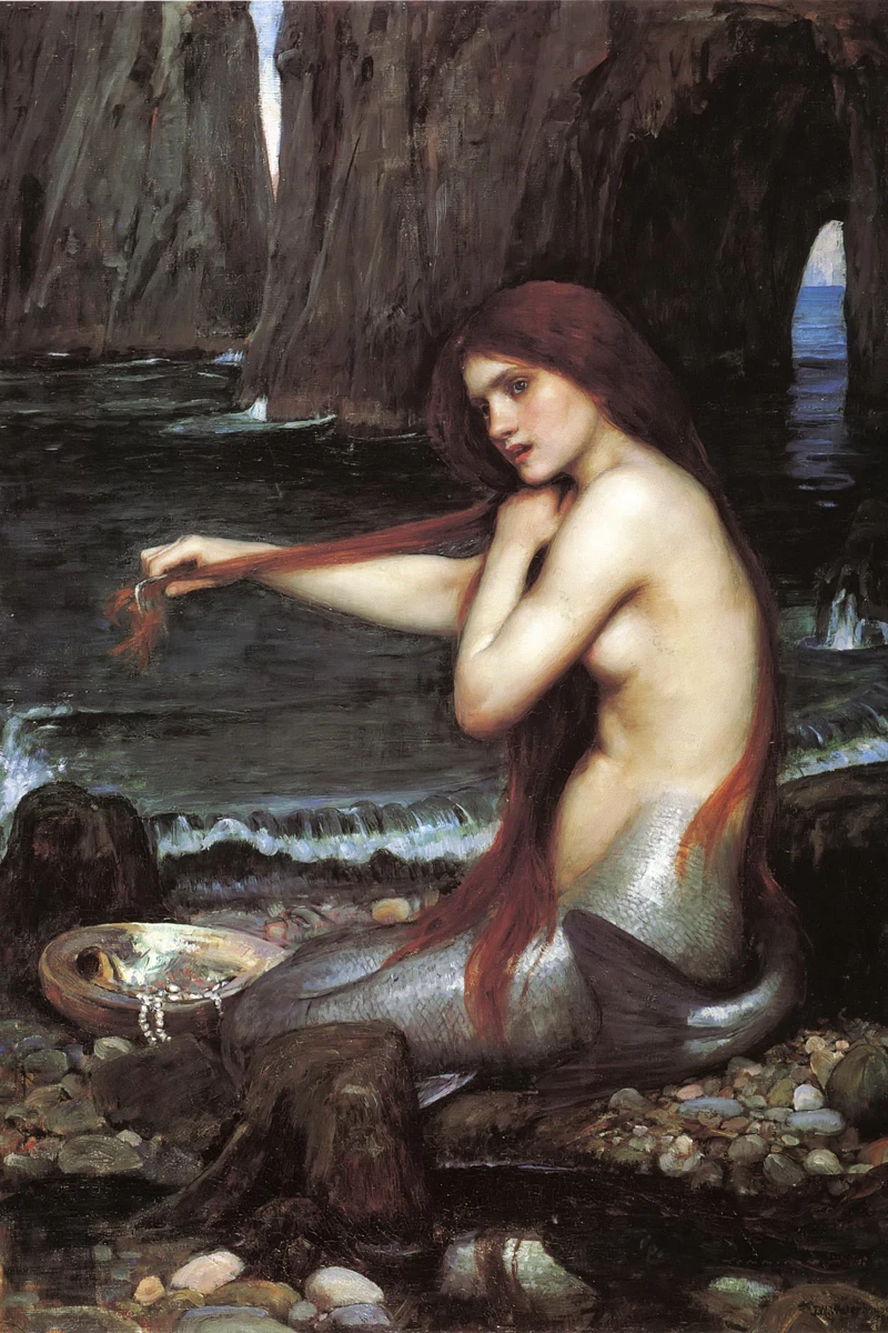 Neo Classical figurative painting canvas portrait poster beauty picture giant picture A Mermaid c1900 By John William Waterhouse