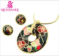 RED SNAKE Hot Sale! Newest Black Feather Design Green Pink Blue Geometry Enamel Jewelry Set(Necklace, Earring)