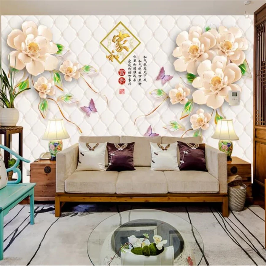 

Custom papier peint 3d embossed wallpaper 5d minimalist diamond jewelry flower home and rich soft bag wall 8d wallpaper 9d mural