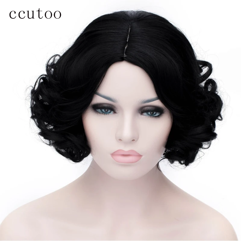 Ccutoo-Peluca de cabello sintético para Cosplay, cabellera de 35cm con rizos cortos, color negro, blanco nieve, resistente al calor, estilo de