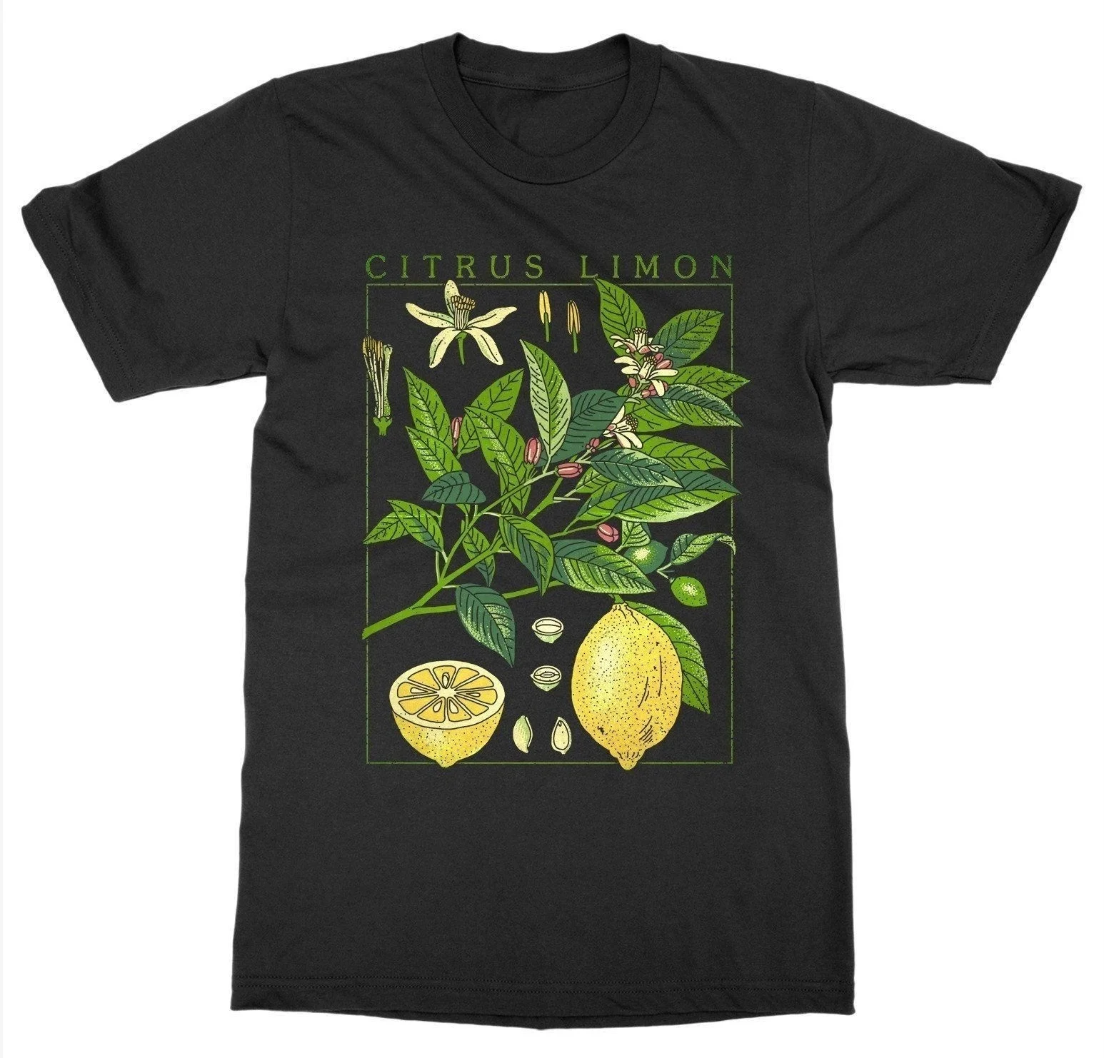 

Kuakuayu HJN Lemon Plant T-Shirt Short Sleeve O-Neck Botanical Garden Print Art Botany Bloom Fruit Flower T Shirt