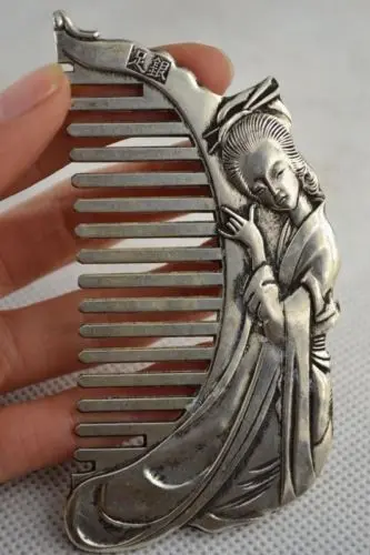 Old Collectibles Decorated Handwork Miao Silver Carving Belle Noble Rare Comb decoration