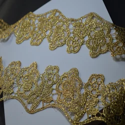 Somelace 3Yards/LOT 7Cm di larghezza abito da sposa oro pizzo Applique filo d'oro ricamo pizzo accessori Trim gonna vestito Trim