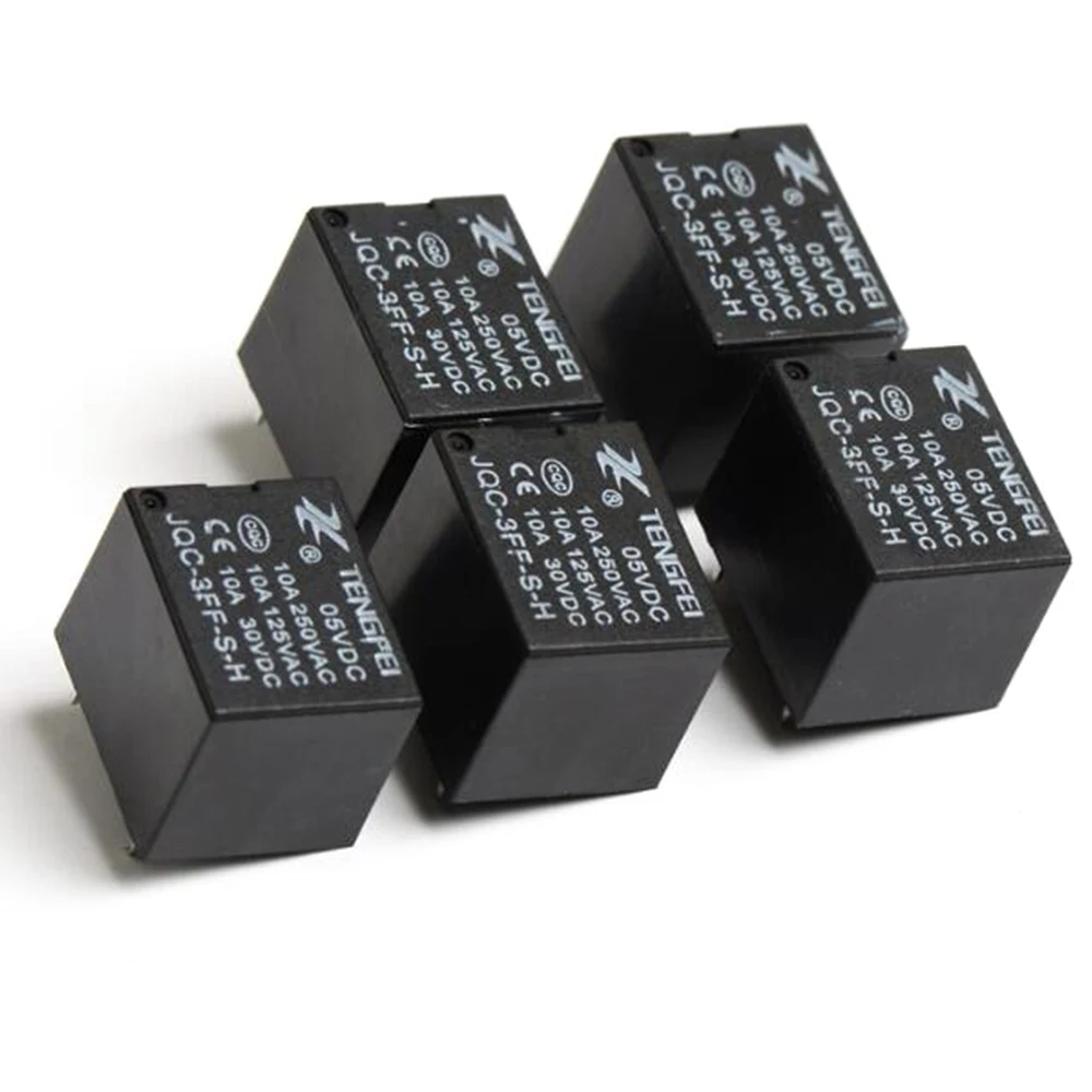 5PCS T73 Small Normally Open Black Electromagnetic Relay 5V 4 Pins 10A JQC-3FF-S-H