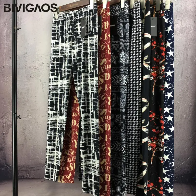 BIVIGAOS Spring Summer Womens Fashion Black Milk Thin Stretch leggings Colored Stars Graffiti Slim Skinny Leggings Pants Female