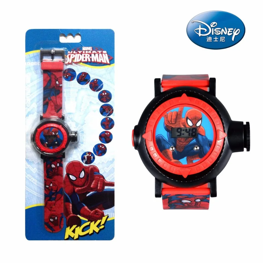 Disney Original Children's Electronic Watches Handsome Spider-Man Projection Watch Boys Gift Student Wrist Watch Clock