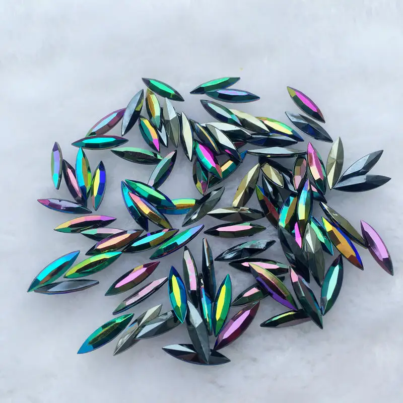 150pcs Crystal AB High quality Rhinestone 4x15mm Long Horse eye shape for Nail art garment -E89