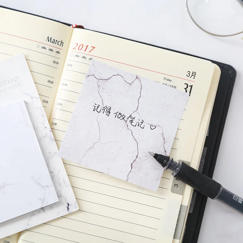 1 Pcs Memo Pad Marble Pattern Self-Adhesive Sticky Notes Note Pad Stationery Index Planner Stickers Paper School Supplies
