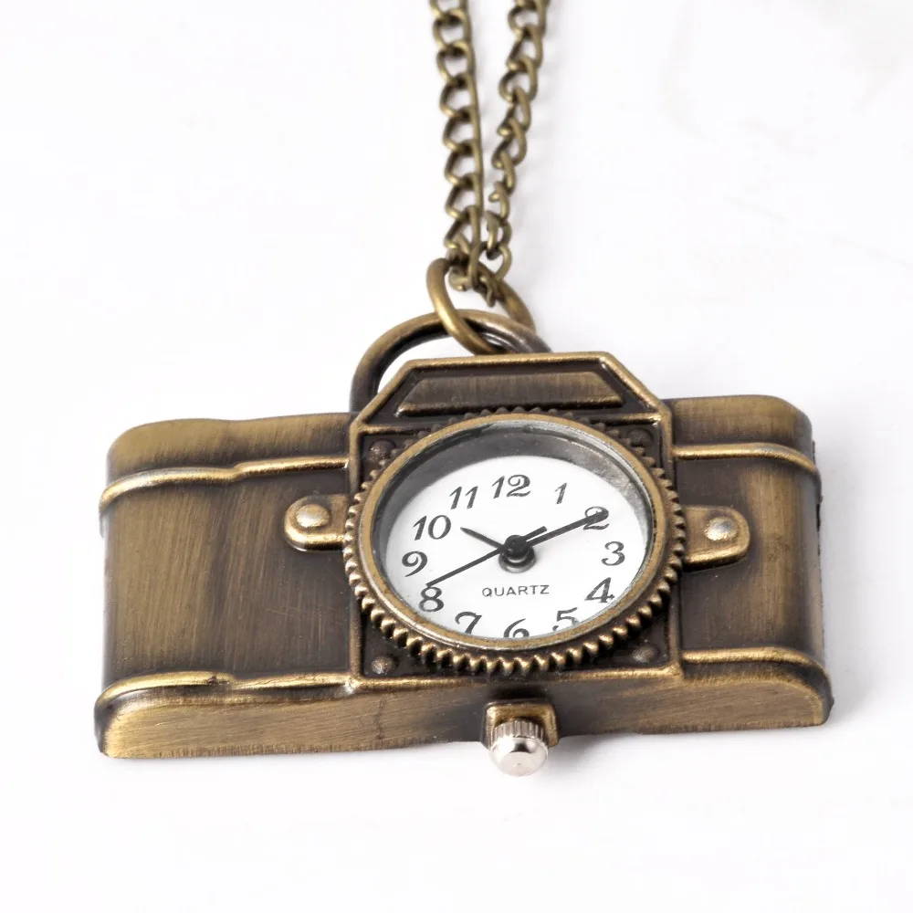 7018  FOT Pocket Watch Retro Personalized Mode Steampunk Retro Complex Quartz Camera Model Watch  Chain Gift