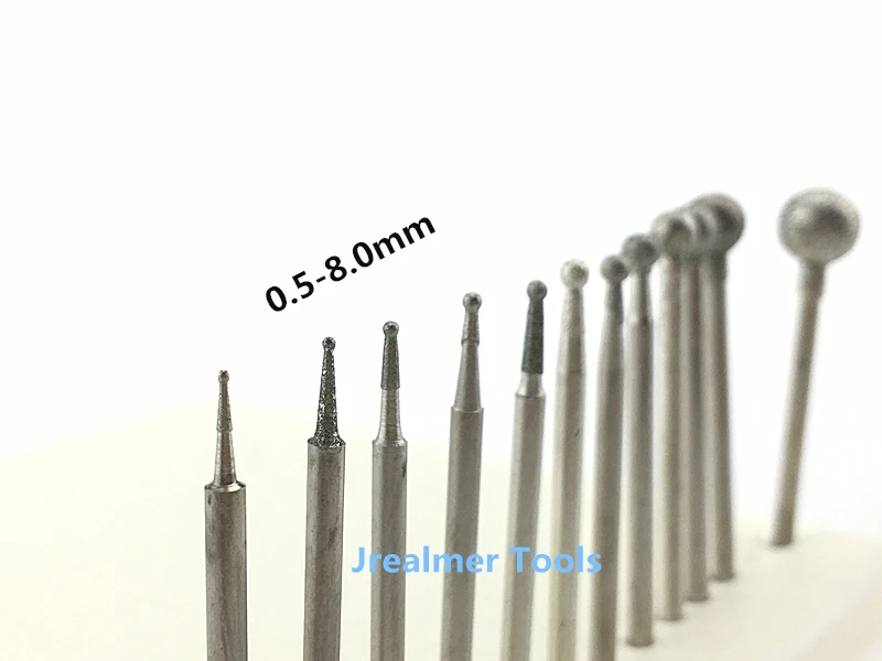 Jrealmer 10pcs 2.35mm shank Round Ball Diamond Burrs bits Dremel Burr Rotary Tool Dental Engraving Etching Abrasive tool