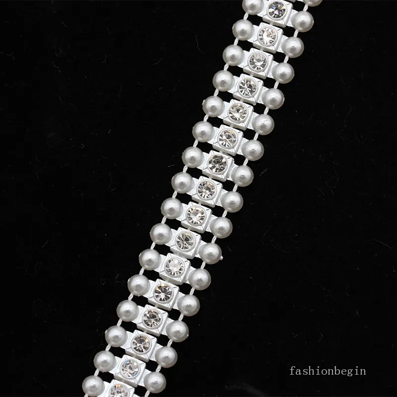 1/10yard Acrylic pearl chain crystal rhinestone chain sew on Accessories beaded trim sewing wedding Dress craft applique 15#-27#