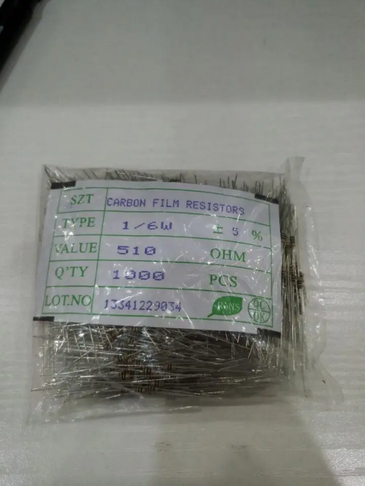 

(100 pcs/lot) 510OHM 1/6W CARBON FILM RESISTORS, RoHS, 1/6 Watt, +/-5%, 510R