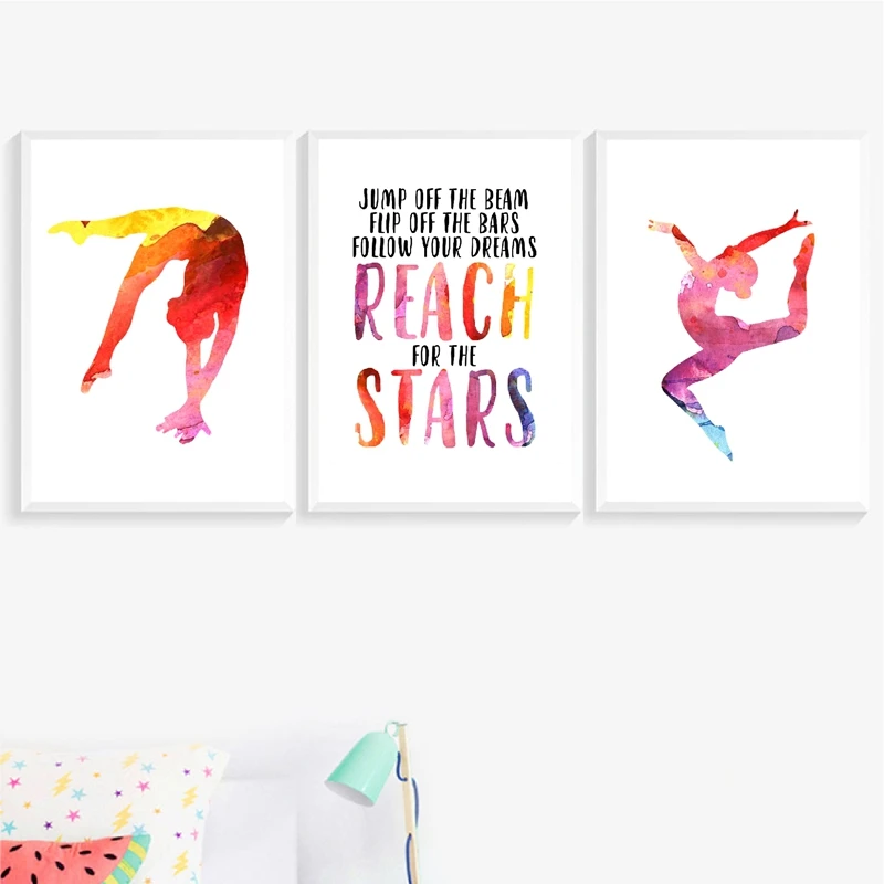 Gymnastics Wall Art Canvas Posters Prints Gymnast Quote Sign Painting Colorful Watercolor Wall Pictures Home Decoration