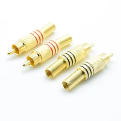 Conector RCA chapado en oro, conector macho de Audio con Protector de Cable de resorte de Metal, rojo y negro, 4 Uds./2 pares