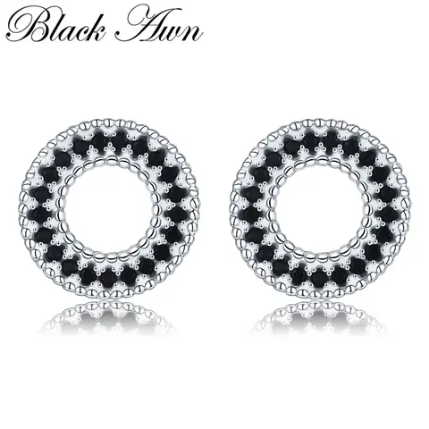 2026 New Classic Silver Color Natural Black Spinel Engagement Stud Earrings for Women Fashion Jewelry Bijoux T199