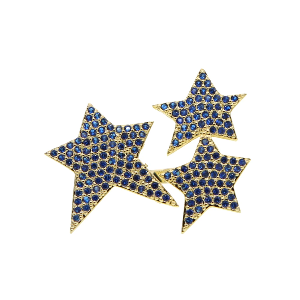 adjustable size Hip Hop Five Star Rings woMen\'s Gold Silver Color multicolored Cubic Zircon Jewelry Ring Gifts