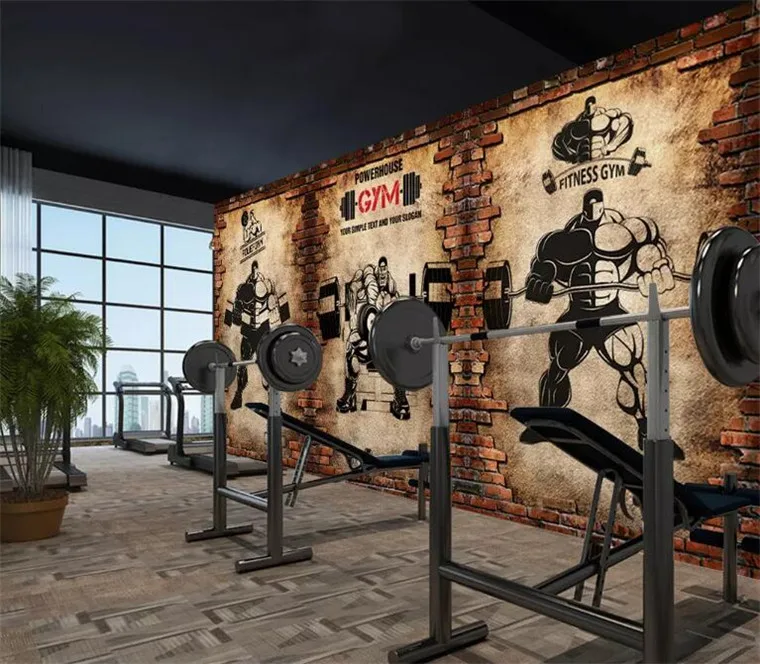 

3d wallpaper custom 3d murals wallpaper 3d Gym nostalgic brick wall retro sports fitness club weightlifting backdrop wall decor