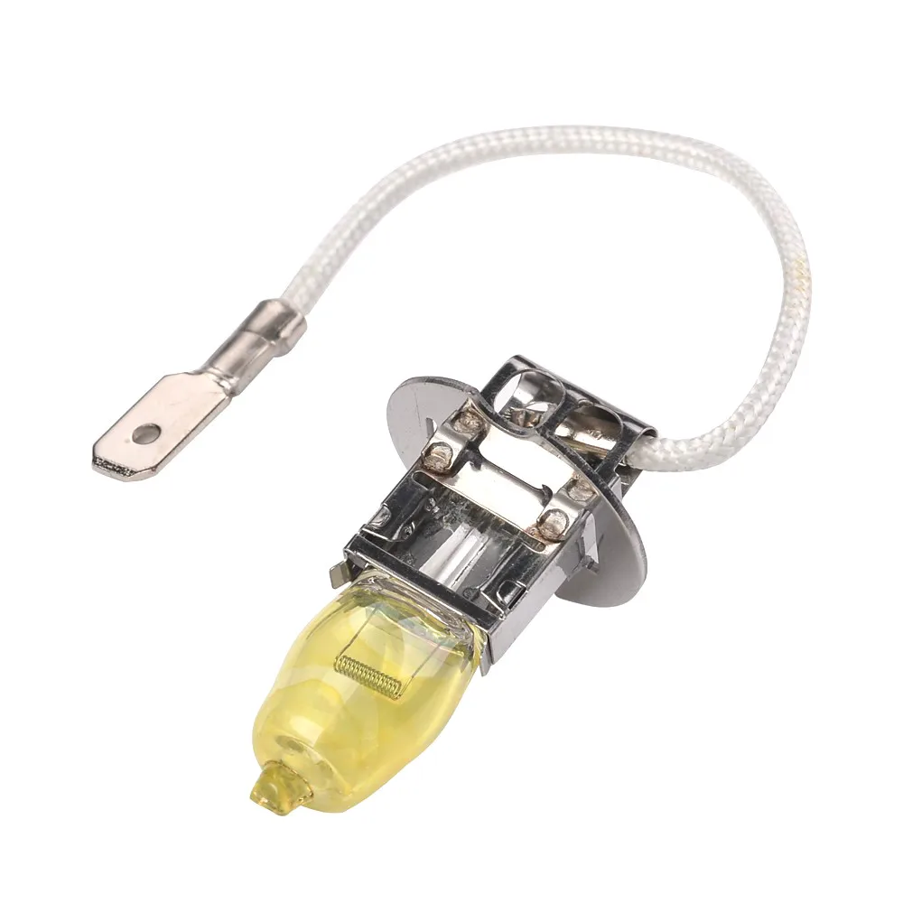 2x H3 DC 12V 100W 3350K Xenon Yellow Car Head Light Fog Lamp Bulbs & Heat proof ceramic plug & heavy duty wiring connection